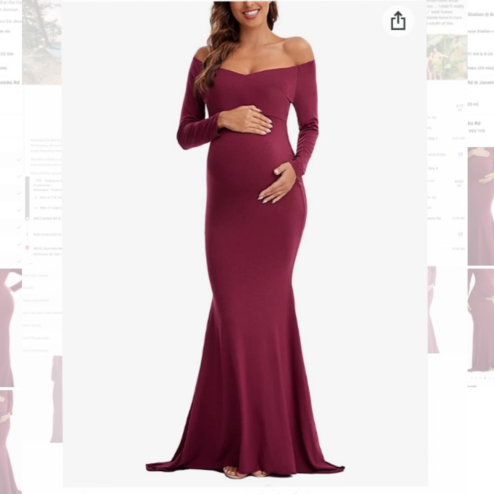 Maternity Dress Off Shoulder Maternity Gown  “burgundy“ ( BRAND NEW IN PACKAGE )